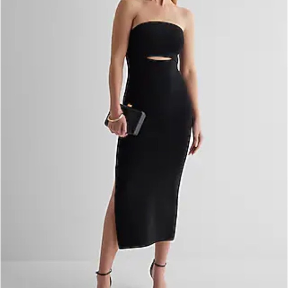 Express Black Strapless Midi Dress